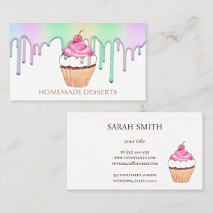 Cartão De Visita Cupcake Logotipo arco-íris - Cubo holográfico