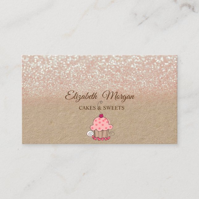 Cartão De Visita Cupcake, Ombre Rustic Kraft Glitter (Frente)