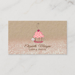 Cartão De Visita Cupcake, Padaria Glitter Ombre Rústico Kraft