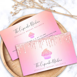 Cartão De Visita Cupcake Panificação Chef Rosa Rosa Rosa Brilhante 
