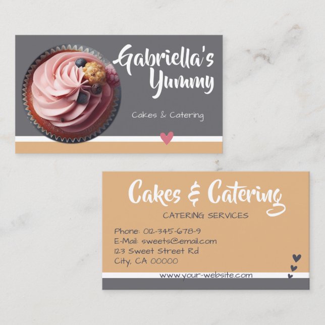 Cartão De Visita Cupcake Pastel Caramel Modelo de Foto de Bolo Doci (Frente/Verso)