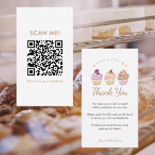 Cartão De Visita Cupcake Pastel Doce Código QR Deixe uma Avaliação