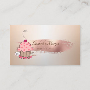 Cartão De Visita Cupcake Profissional com Traço de Pincel em Dourad