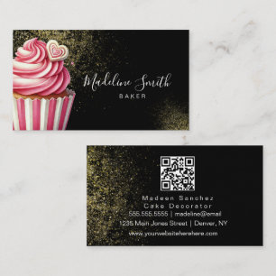 Cartão De Visita Cupcakes Brilhantes cor-de-rosa Código QR Preto