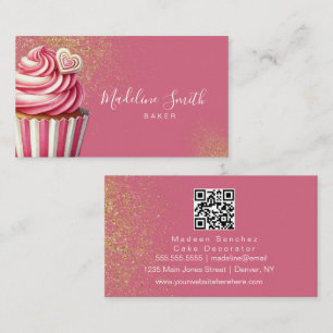 Cartão De Visita Cupcakes com Glitter da Padaria Rosa Código de Bar