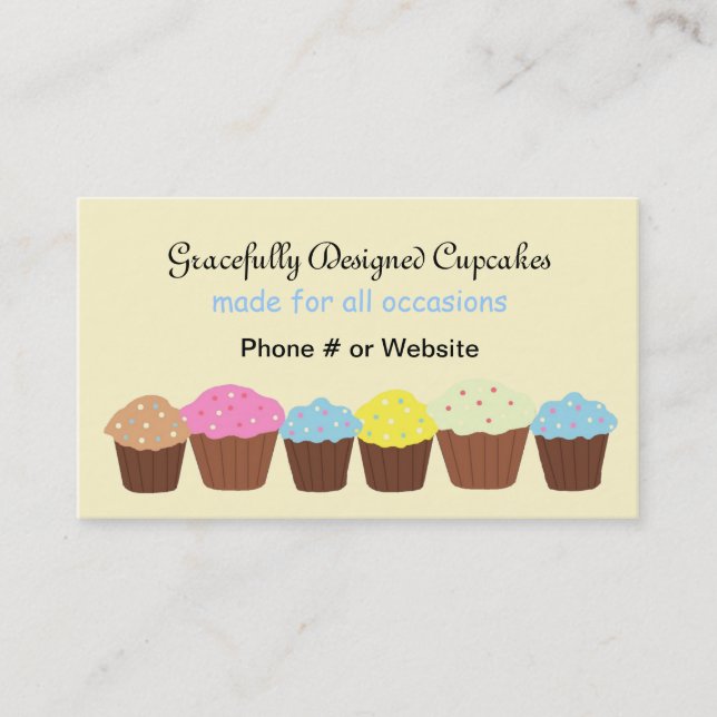 Cartão De Visita Cupcakes Desenhados com Elegância (Frente)