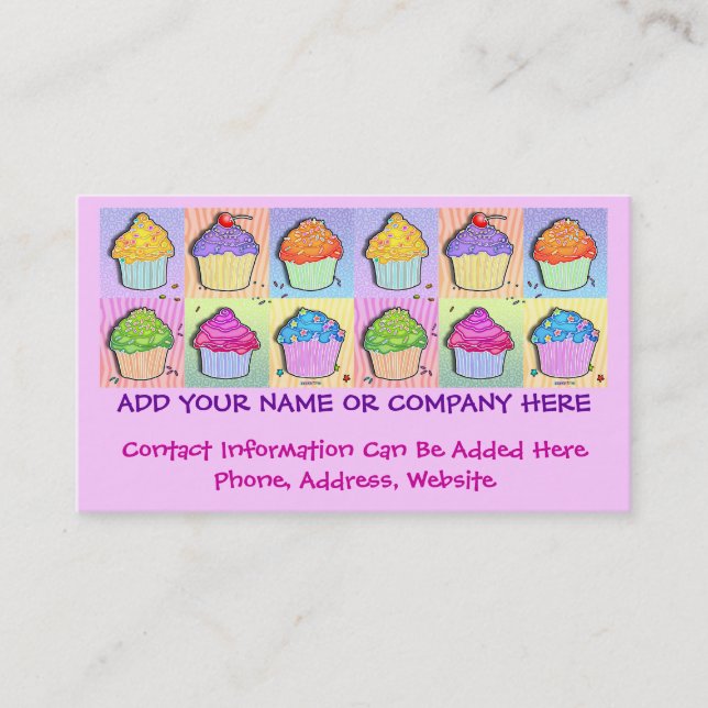 Cartão de visita - cupcakes do pop art (Frente)