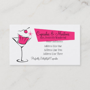 Cartão De Visita Cupcakes e Martinis no rosa quente