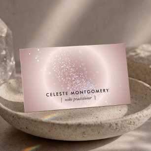 Cartão De Visita Curandeiro de Reiki Brilho Celestial Rosa Moderno