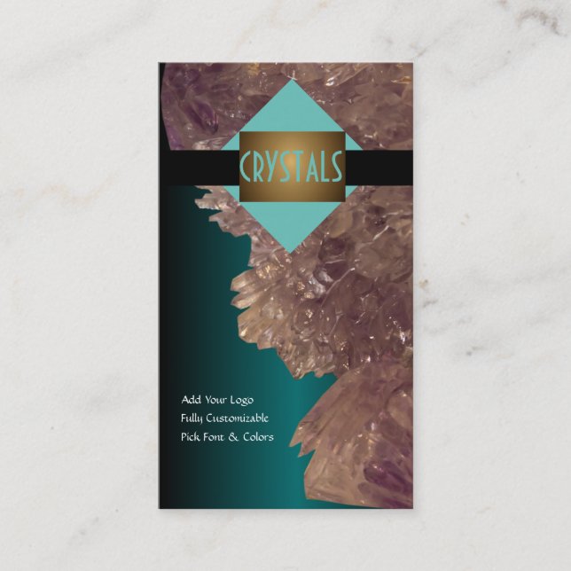 Cartão De Visita Curando Minerais Ametist e Cristais Quartz (Frente)