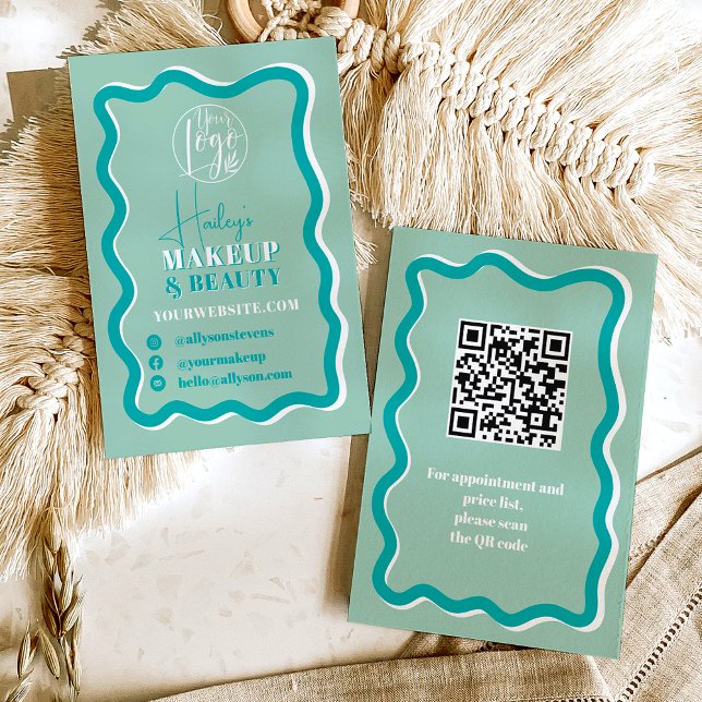 Cartão De Visita Curva retrógrada curva ondulada poeira beleza (Retro teal curve squiggle wavy makeup beauty business card)