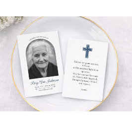 Cartão De Visita Custom 3.5" x 2.5" Funeral Photo Card with Cross 