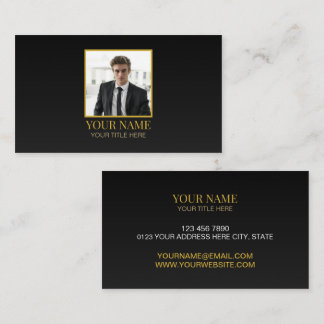 Cartão De Visita Custom All Black and Gold Best Luxury Photo Name
