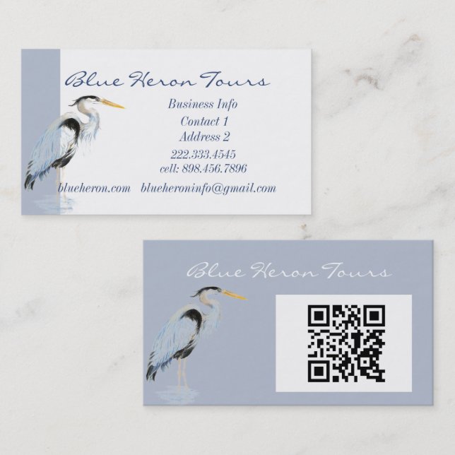 Cartão De Visita Custom Business Great Blue Heron Bird QR Code (Frente/Verso)