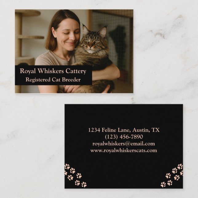 Cartão De Visita Custom Cat Breeder Business Card with Photo  (Frente/Verso)