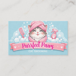 Cartão De Visita Custom Cat Groomer Business Card – Pastel Design