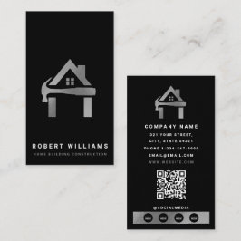 Cartão De Visita Custom Construction Black Silver Home Building Lux