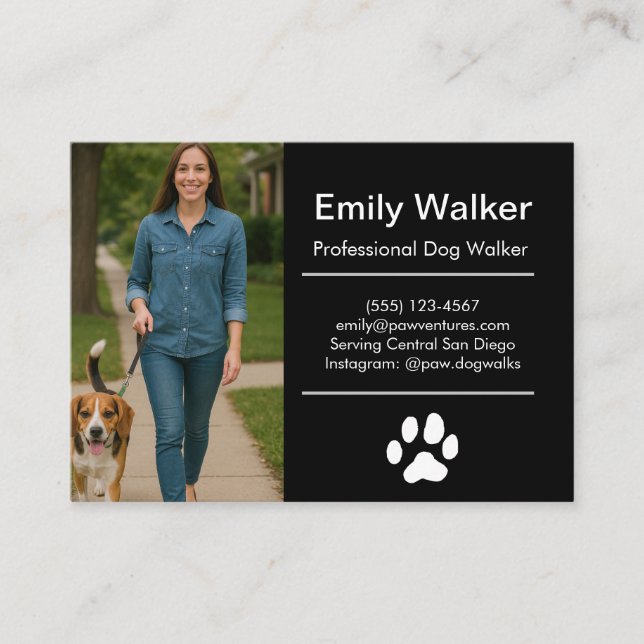 Cartão De Visita Custom Dog Walker Business Card with Photo  (Frente)