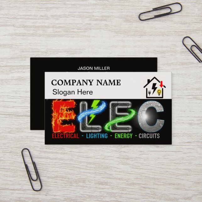 Cartão De Visita Custom Electrician Business Card with Company Logo (Frente/Verso In Situ)