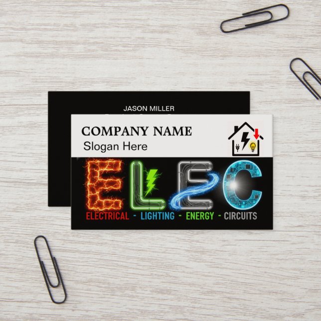Cartão De Visita Custom Electrician Business Card with Company Logo (Frente/Verso In Situ)