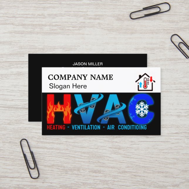 Cartão De Visita Custom HVAC Business Card with Company Logo slog 5 (Frente/Verso In Situ)