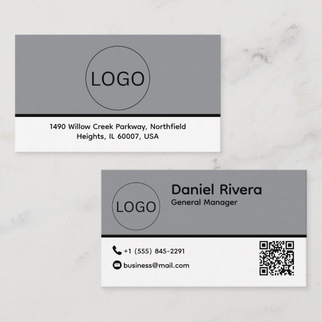 Cartão De Visita Custom Logo and QR Code Business Card (Frente/Verso)