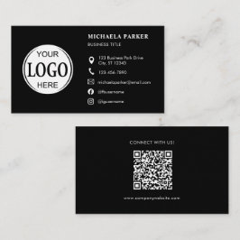 Cartão De Visita Custom Logo Icons Modern Black QR Code