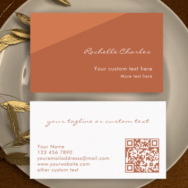 Cartão De Visita Custom Modern Elegant Copper QR Code Professional (Personalize this stylish copper business card template. Elegant modern custom script.
)
