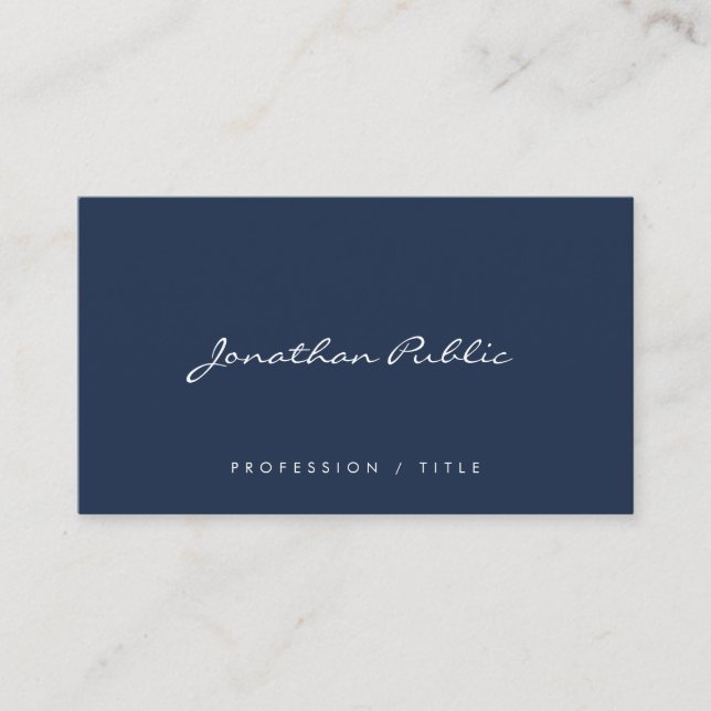 Cartão De Visita Custom Modern Simple Handwritten Script Navy Blue (Frente)