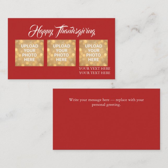 Cartão De Visita Custom Photo Thanksgiving Greeting  (Frente/Verso)