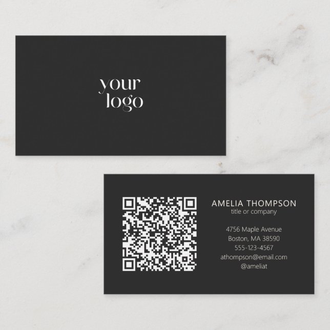 Cartão De Visita Custom Professional Business Logo Black QR Code (Frente/Verso)