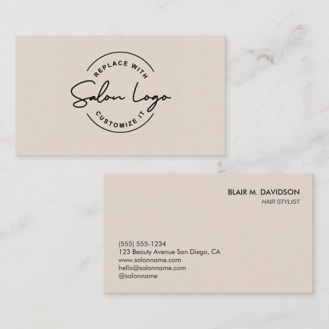 Cartão De Visita Custom Salon Business Card Minimalist Beauty Logo  (Frente/Verso)
