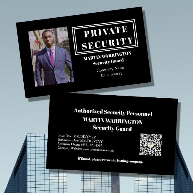 Cartão De Visita Custom Security Guard ID Photo Black Badge | Profe (Criador carregado)