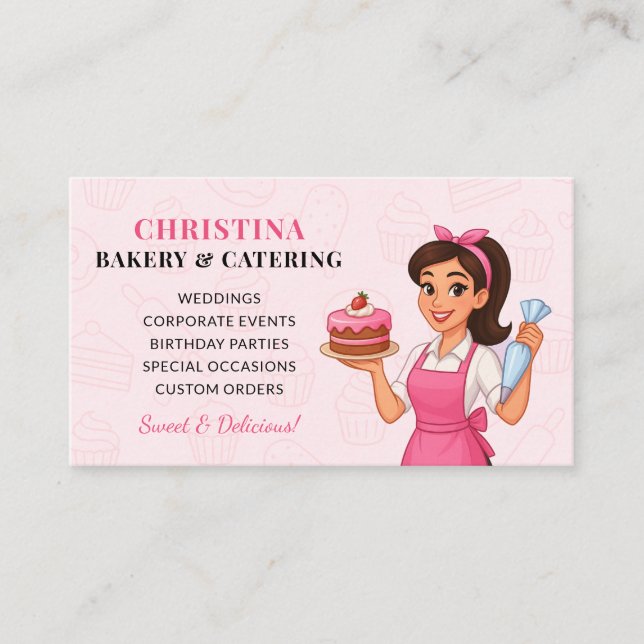 Cartão De Visita Cute Bakery & Catering Business Card (Frente)
