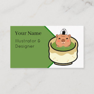 Cartão De Visita Cute Capivara Matcha Latte Banho - Kawaii Chá Verd