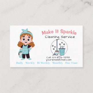 Cartão De Visita Cute Cartoon House Cleaning Services Business Card