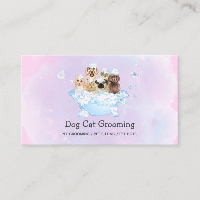 Cartão De Visita Cute Cat and Dog grooming Pet boutique (Frente)