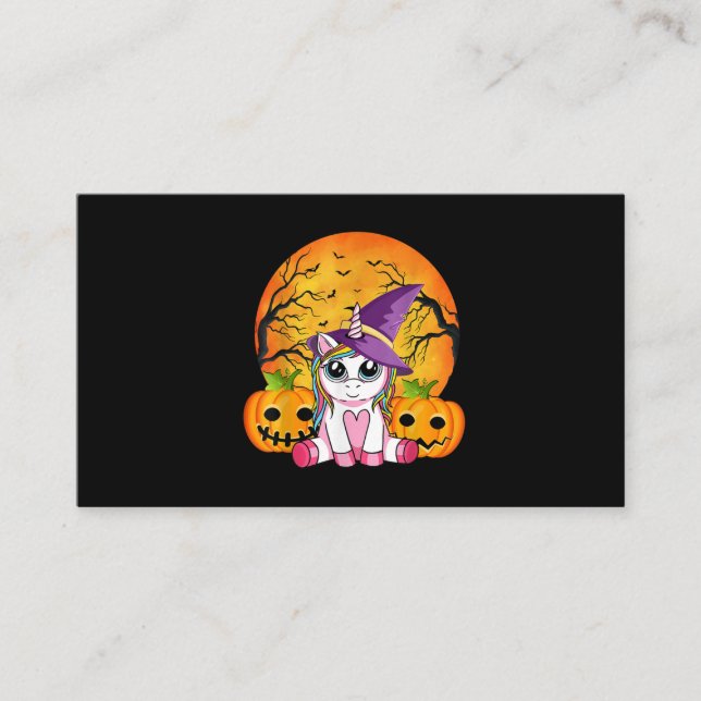 Cartão De Visita Cute Halloween Girls Witchy Unicorn Halloween (Frente)