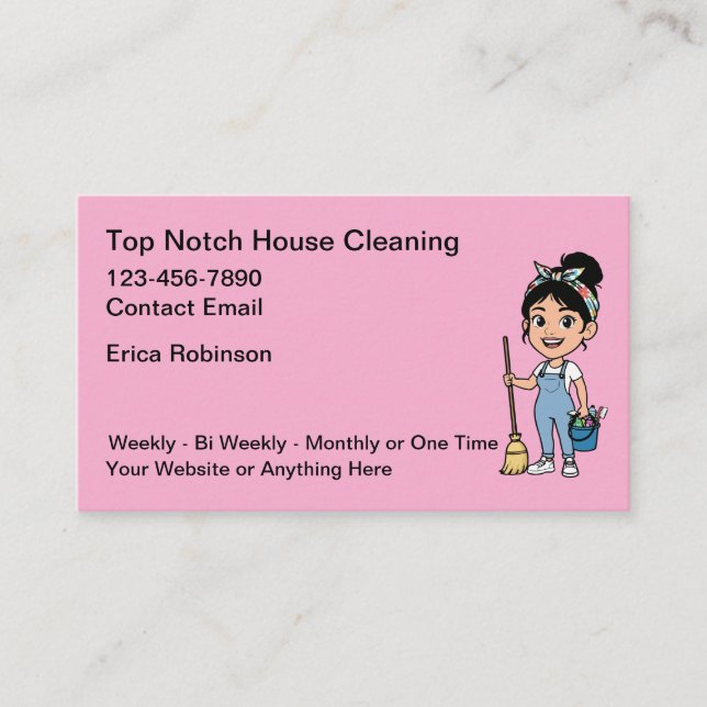 Cartão De Visita Cute House Cleaning Maid Service Business Cards (Frente)