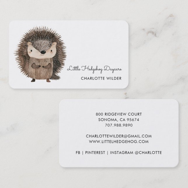 Cartão De Visita Cute Little Hedgehog Daycare Business Card (Frente/Verso)
