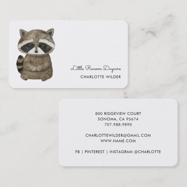 Cartão De Visita Cute Little Raccoon Daycare Business Card (Frente/Verso)