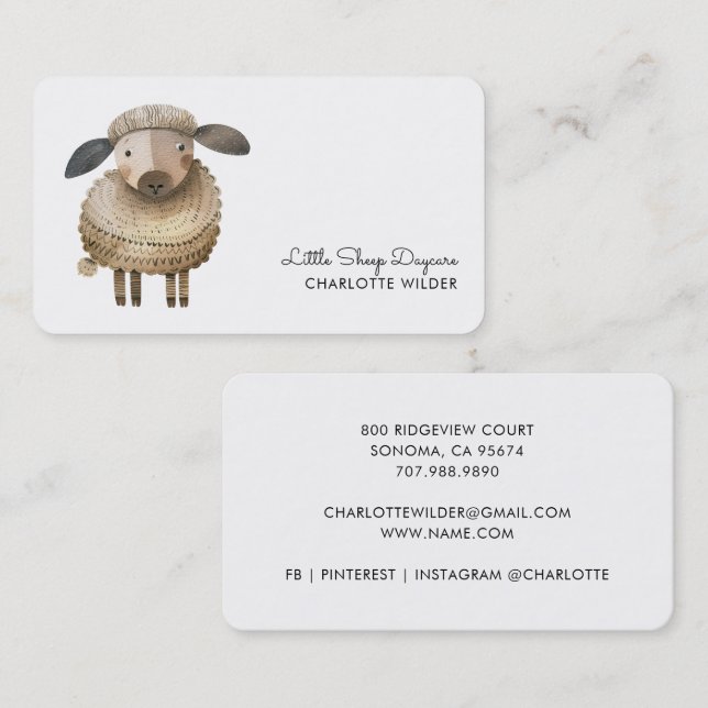 Cartão De Visita Cute Little Sheep Daycare Business Card (Frente/Verso)