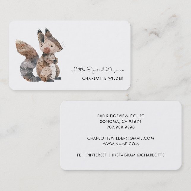 Cartão De Visita Cute Little Squirrel Daycare Business Card (Frente/Verso)