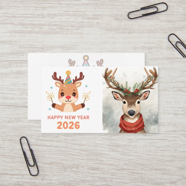 Cartão De Visita cute modern happy new year business card (Frente/Verso In Situ)