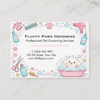 Cartão De Visita Cute Pastel Puppy Bath Pet Grooming Business Card 