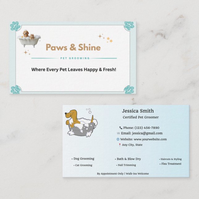 Cartão De Visita Cute Pet Grooming Business Card – Customizable Dog (Frente/Verso)