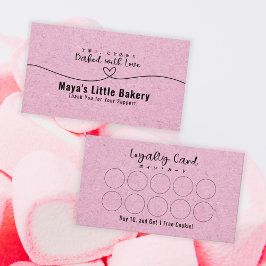 Cartão De Visita Cute Pink Kraft Heart Bakery Loyalty Reward