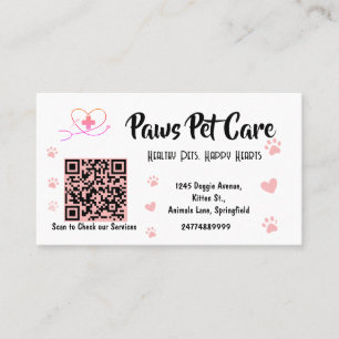 Cartão De Visita Cute Pink Paws Pet Care Pet Shop Nome do Logotipo