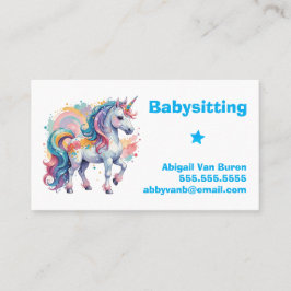 Cartão De Visita Cute Pintado Unicorn Babysitter Nanny Daycare