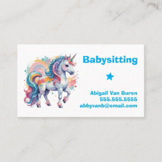 Cartão De Visita Cute Pintado Unicorn Babysitter Nanny Daycare